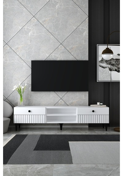 180dhdtsr7b İlay Lazer Desenli Raflı Tv Sehpası Beyaz
