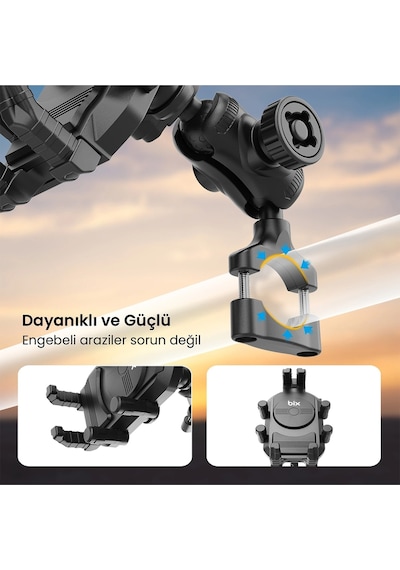 Fredomm Gidon Bağlantılı Güneş Ve Yağmur Korumalı 360 Derece Ayarlanabilir Motosiklet Bisiklet Telefon Tutucu Siyah