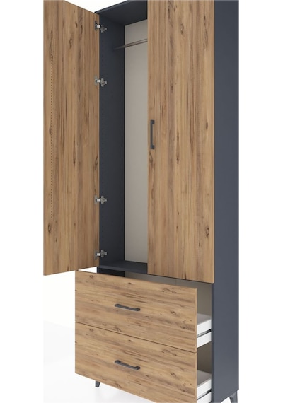 Arges Dolap Tek Raflı 2 Çekmeceli Tek Askılı 88x30x243 Antras... Antrasit
