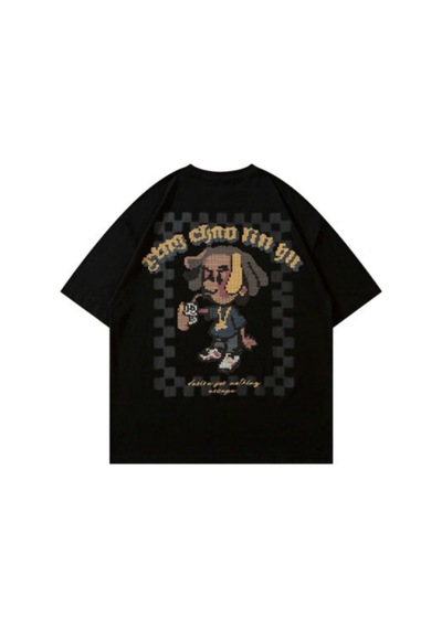 Flood Of Style Siyah Pixel Karikatür Baskılı Bisiklet Yaka Oversize Erkek Tişört Flood Of Style Siyah Pixel Karikatür Baskılı Bisiklet Yaka Oversize Erkek Tişört