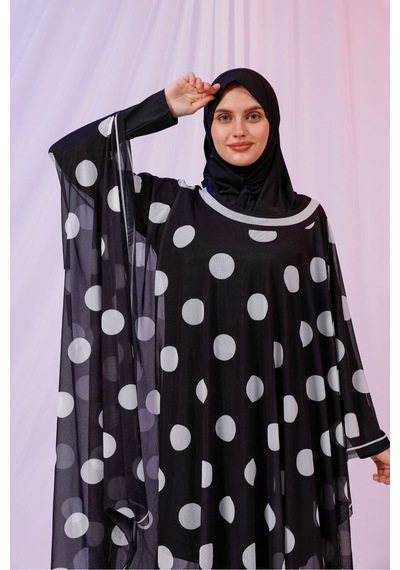 Tarzını Seç Kimono Pareo - Tesettür Pareo - Puantiyeli Siyah 240x135 Cm Çok Renkli