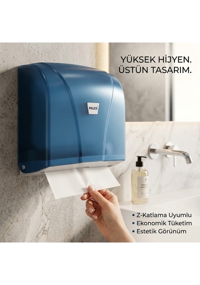 Palex Z Katlı Havlu Dispenseri 300 Adet Kağıt Kapasiteli - Şeffaf Mavi