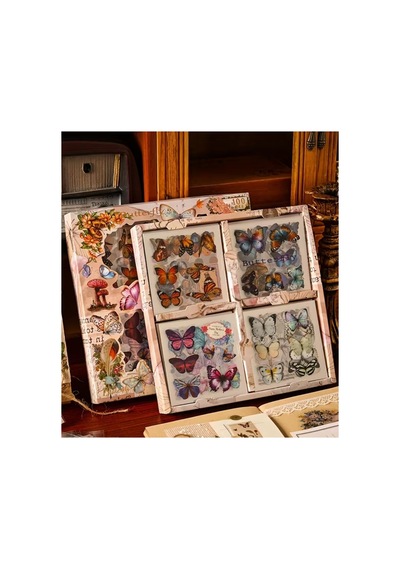 Kolbi Craft 5 Sayfa 25 Adet Şeffaf Vintage Kelebek Sticker Seti Scrapbook Bullet Journal Ajanda Planlayıcı Abanoz