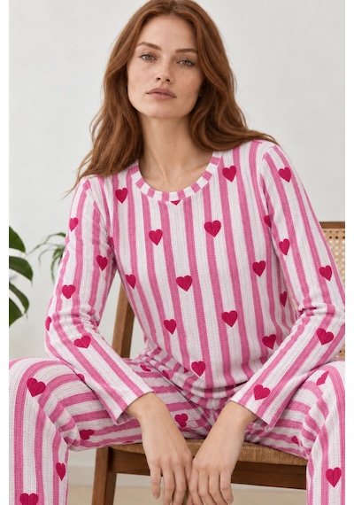 Fit Women Kadın Kalpli Rahat Kalıp İkili Pembe Pijama Takımı 4768