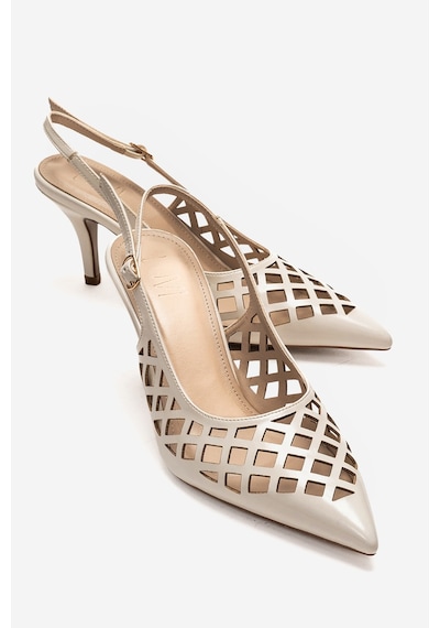 Luvishoes Jever Bej Cilt Lazer Kesim Sivri Burun Slingback Kadın İnce Topuklu Ayakkabı Bej