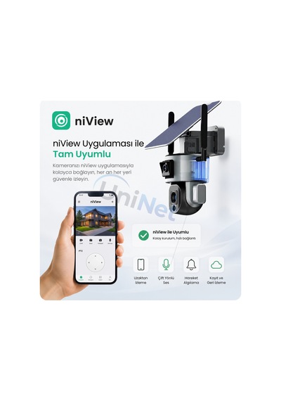 Uninet Solar Kamera 4g Sim Kartlı 2 Kameralı Dış Mekan Sirenli Ip Kamera