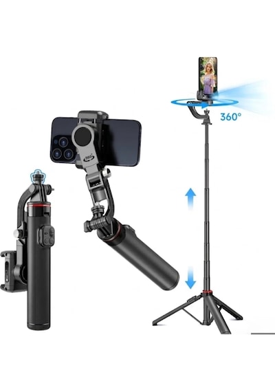 C22 Akıllı Yüz Takip Özellikli Kameralı Kumandalı Canlı Yayın Selfi Çubuğu Gimbal Tripod Siyah
