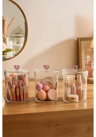 Porsima Hearts 3lü 750 Ml Borosilikat Cam Kavanoz Seti Saklama Kabı Takımı 10x12 Cm Şeffaf