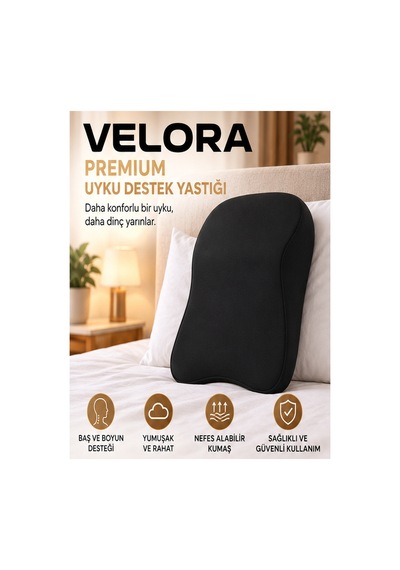 Velora Visco Hafızalı Sünger Ergonomik Boyun Destek Yastığı 25x35 Cm Nefes Alabilir Kılıflı Siyah - 931485522 Siyah