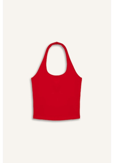 DeFacto Fit Dar Kesim Crop Halter Yaka Kırmızı Bluz F6279AX25SMRD51