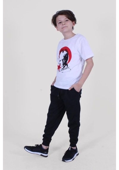 Atatürk Ve Imza Baskılı Ay Yıldız Desenli Uzun Kol Unisex Kırmızı-beyaz Takım Kırmızı - Beyaz