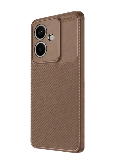 Oppo A3 Kılıf Auto Focus Karbon Kapak - Kahverengi Düz Renkli