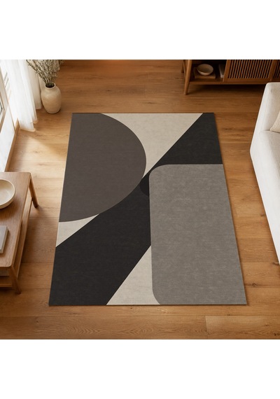 Kartela Halı Kesişim Geometrik Modern Halı Antrasit Kaymaz Taban Makinede Yıkanabilir 120x180 Cm