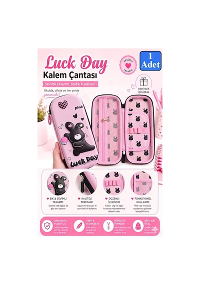 Pembe Kabartmalı Bölmeli Kalemlik 1 Adet P-5922 Kız Çocuk Okul Kalem Kutusu 3 Boyutlu Sevimli Karikatür Hediyelik Mavi