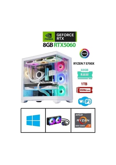 Ramtech RMT17061 R7-5700X 32 GB 1 TB M2 Ssd RTX5060 W11P Masaüstü Bilgisayar