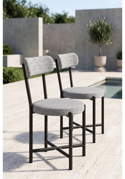 Sandalye 2 Adet Keten Kumaş Metal Ayak Modern Mutfak Sandalyesi Cafe Balkon Ofis Teddy Gri