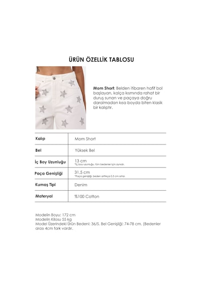 it's basic Kadın Kırık Beyaz T-7s6-101 Mom Relax Yıldız Detaylı Tasarım Denim Şort