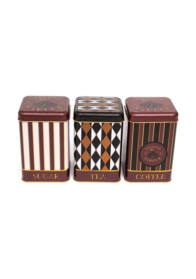 Circus Desenli Kare Metal Saklama Kabı 3 Lü Set, 10.5 X 10.5 X 16 Cm