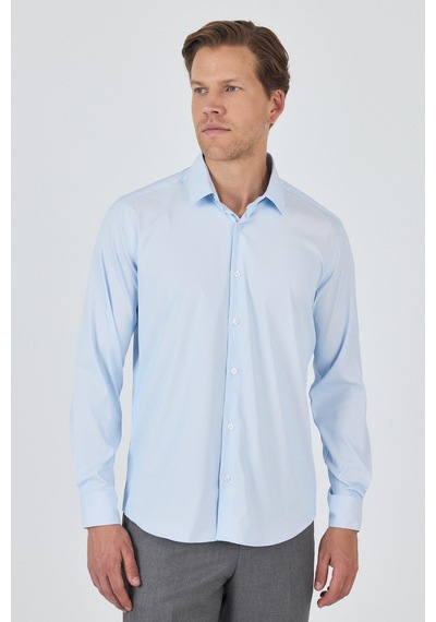 İmza Beyaz Sert Yaka Cepsiz Gabardin Uzun Kol Slim Fit Esnek Gömlek 1004250229 Beyaz