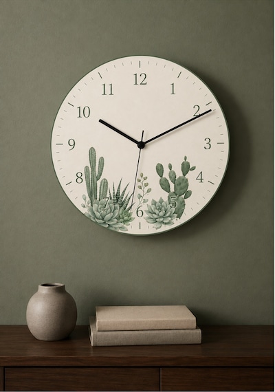 AA Shop Dekoratif Baskılı Ahşap Botanik Desenli Duvar Saati Sessiz Akar Mekanizmalı Modern Çiçek Ve Yaprak 820 Çoklu Renkli
