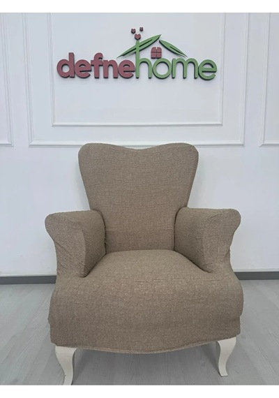 Döşemelik Kumaş Düz Keten Lastikli Kayma Yapmayan 1 Adet Berjer Sütlü Kahve
