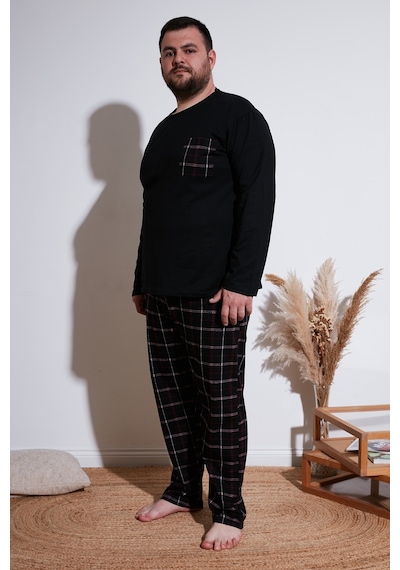 Buratti Pamuklu Regular Fit Büyük Beden Erkek Pijama Takımı 6572001B Siyah