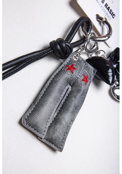 Gri Siyah Çoklu Obje Charm Anahtarlık Telefon Denim Ve Çanta Aksesuarı
