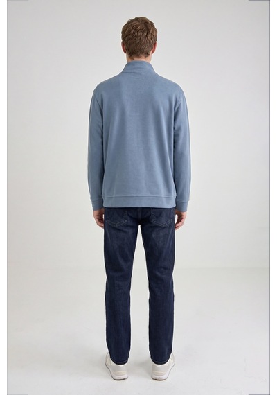 Wrangler Pamuklu Regular Fit Dik Yaka Fermuarlı Selanik Örgü Sweatshirt Mavi