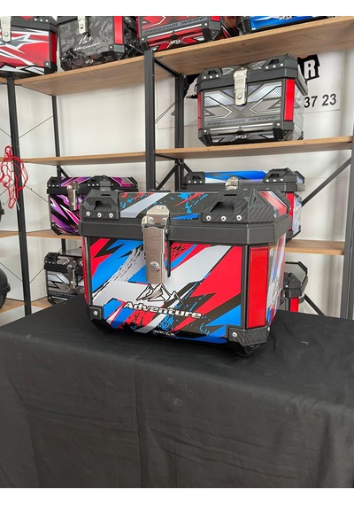 Rexx 45 Litre Motosiklet Arka Çanta Adventure Beyaz Kırmızı Mavi