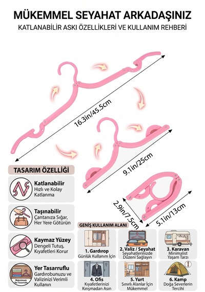 2 Adet Çok Amaçlı Katlanabilir Kıyafet Askısı Yer Tasarruflu Taşınabilir Gardırop Düzenleyici Seyahat Tipi Elbise Askısı Çok Renkli