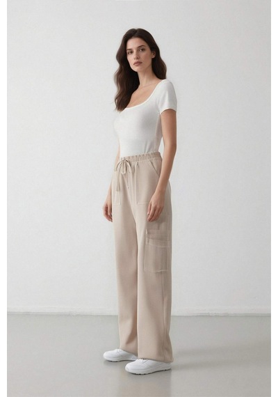 DeFacto Coool Wide Leg Geniş Paça Keten Karışımlı Pantolon Kargo Cepli Yüksek Bel C0964AX24SMBG155