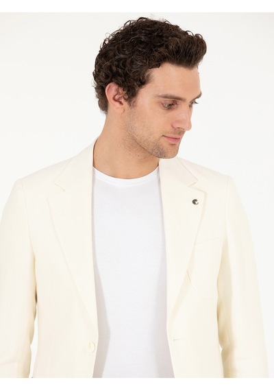 Cacharel Beyaz Slim Fit Yün Keten Karışımlı Ceket Cacharel Beyaz Slim Fit Yün Keten Karışımlı Ceket