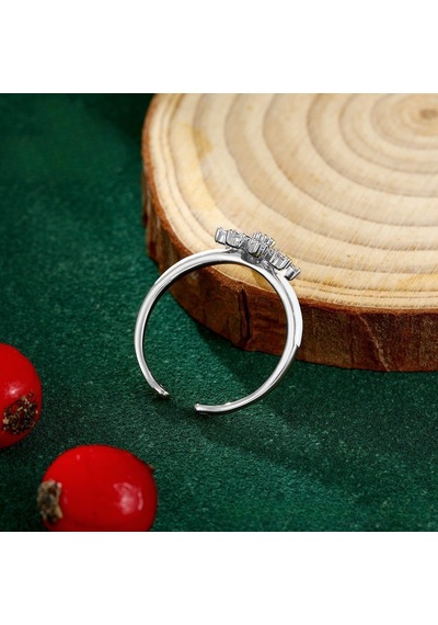 Zirkon Taşlı Kar Tanesi Motifli Platin Kaplama Ayarlanabilir Kadın Yüzük Silver