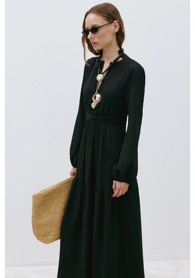 Suud Collection Siyah Mia Kuşaklı Maxi Elbise