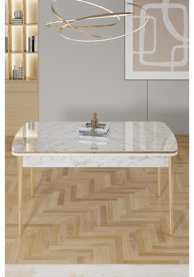 Canisa Rada Serisi 80x132 Açılabilir Lak Panel Beyaz Mermer Desen Masa 6 Krem Sandalye Gold Detay Masa Beyaz Mermer Desen Sandalye Krem Canisa Rada Serisi 80x132 Açılabilir Lak Panel Beyaz Mermer Desen Masa 6 Krem Sandalye Gold Detay Masa Beyaz Mermer Desen Sandalye Krem