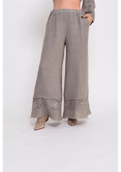 Eren Style İtalyan Fisto Detaylı Keten Pantolon-9186 Vizon