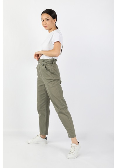 Balins Kadın Beli Lastikli Gabardin Pantolon Haki