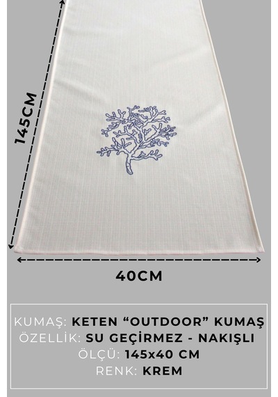 Marin Masa Örtüsü Nakışlı Yosun Runner 145x40 Su İtici Outdoor Keten Tekne Bahçe Salon Mutfak Krem