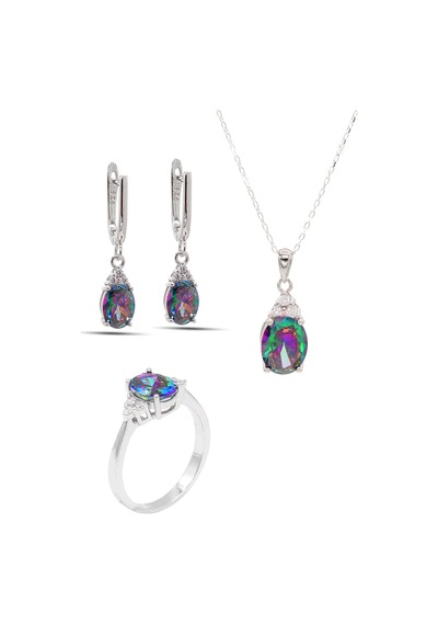 Midyat Nurtaş Gümüş 201021907 Mistik Topaz Taşlı 925 Ayar Gümüş Üçlü Set