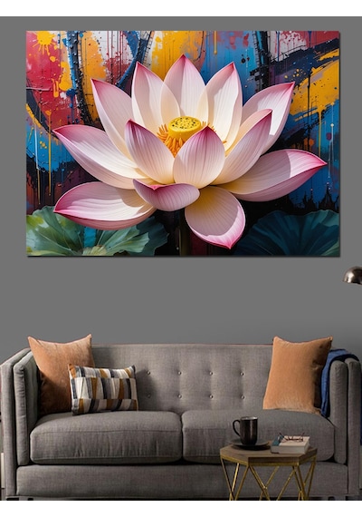 Renk Sıçramalı Lotus Dekoratif Kanvas - Mdf Ahşap Tablo