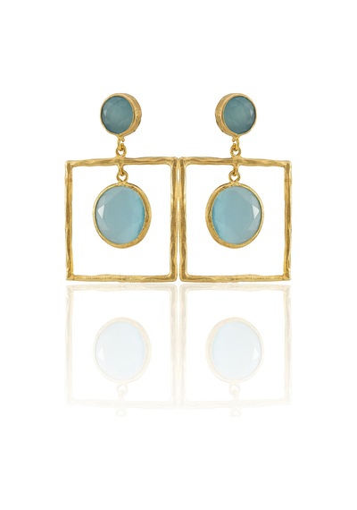 Kadir Jewellery 22 Ayar Altın Kaplama Kadın Sallantılı Küpe -el İşçiliği Ve Hipoalerjenik Küpe-e85 Açık Mavi