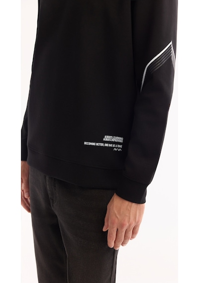 Avva Erkek Siyah Bisiklet Yaka Pamuklu Bi-stretch Baskılı Regular Fit Sweatshirt A52y1258