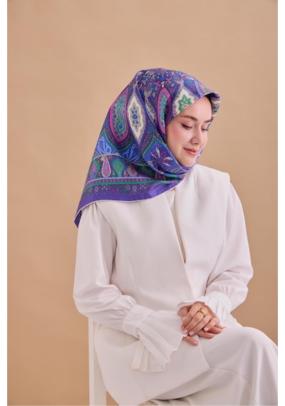 Twill İpek Eşarp 11476-04 Mor, Yeşil, Lila, Mavi, Gri