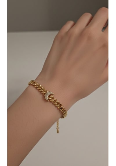 Kadın Xuping Hilal Detaylı Zirkon Taşlı Gurmet Bileklik 9207 Bronz