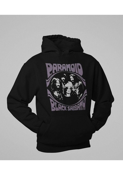 Sevbano Paranoid Black Sabbath Baskılı Unisex Oversize Rock Metal Hoodie Siyah