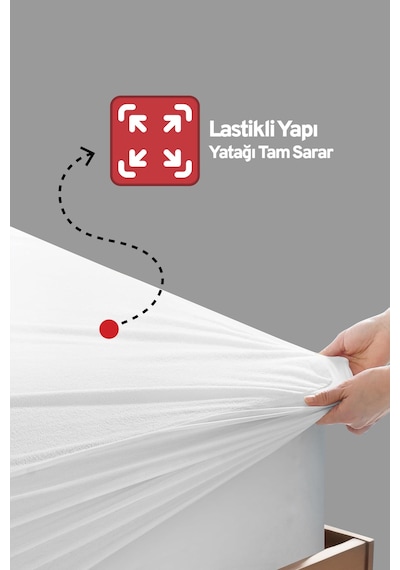 Eve Tekstil Fitted Pamuklu Bebek / Tek / Çift Kişilik Sıvı Geçirmez Yatak Koruyucu Lastikli Çarşaf Alez Beyaz