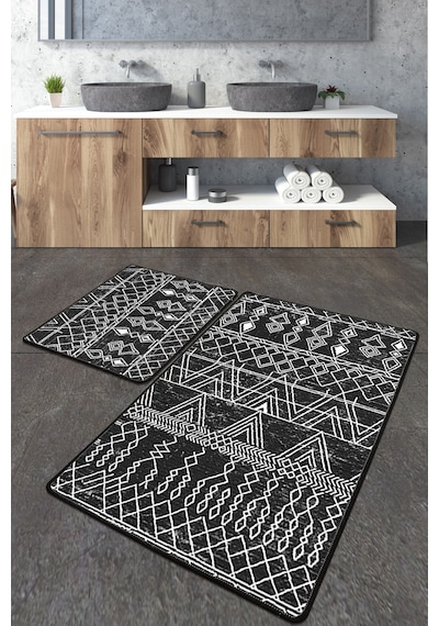 Straordinario Siyah Banyo Halısı Djt 2 Li Set, Banyo Halısı , Banyo paspası yıkanabilir Siyah