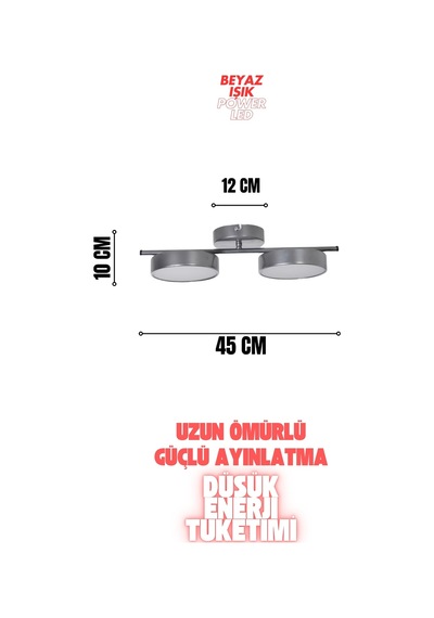 Tual Modern Tasarım Salon Yatak Odası Giyinme Odası Mutfak Beyaz Işık Ledli Gri Renk 2 Li Led Avize Gri2 Gri2