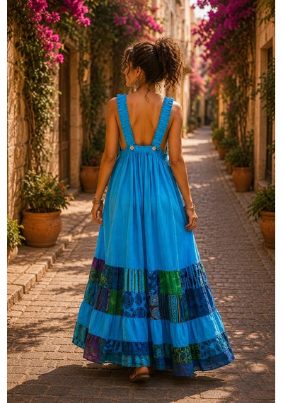 Eren Style Hint Patchwork Solopet Elbise Turkuaz