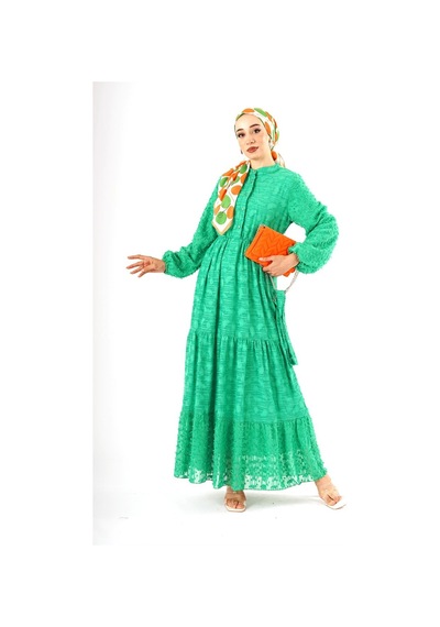 Fatma Sezen Yeşil Şifon Kawel Elbise Yeşil